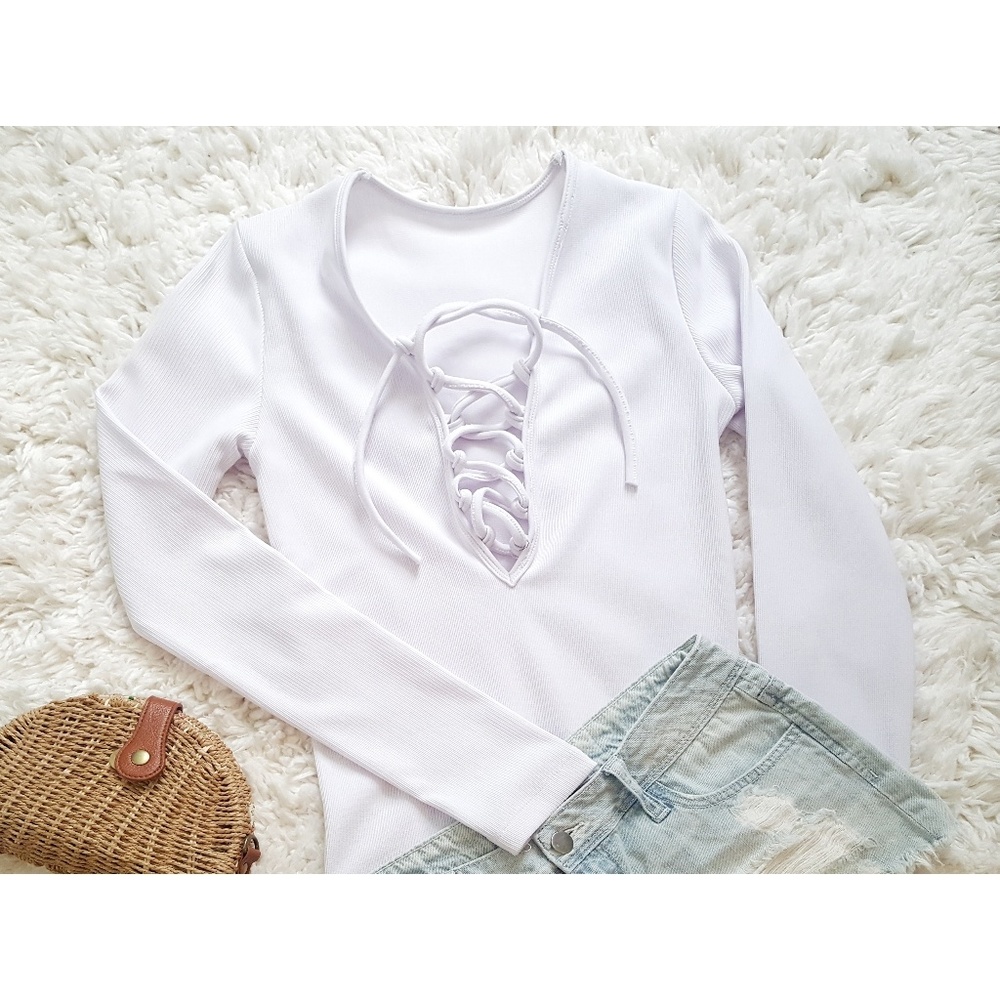 Lace-up Ribbed Top - Picture 2 of 4